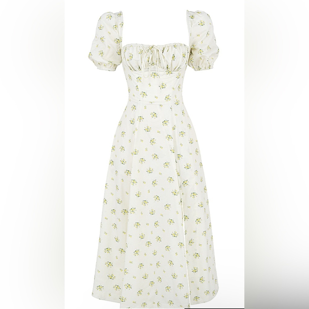 House of CB- TALLULAH 
IVORY FLORAL PUFF SLEEVE MIDI DRESS XS - Picture 10 of 12